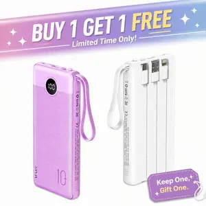 VRURC 10000mAh Portable Power Bank with 4 Built-in Cables, Battery Pack with LED Display, USB-C & Micro USB Rechargeable, Travel Charger for iPhone, Android, iPad, Tablet, Earbuds  #Summervibes
