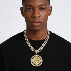 14K Gold Plated Rotating Religious Medal Pendant Necklace Saint Inspired Medallion Jewelry for Men Women Symbolic Faith Accessory Year Round Wear