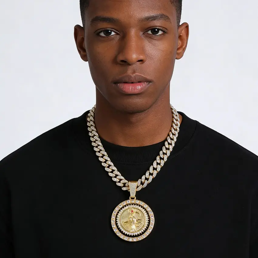 Unisex 14 Karat Gold-Plated Rotating Bohemian Religious Medal Pendant Necklace, Saint-Inspired Medallion Jewelry, Perfect Easter & Christmas Gift, Symbolic Faith Accessory for Year-Round Wear, Easter Gift, Perfect Gift
