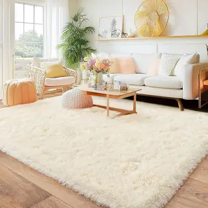 Cream Rugs for Bedroom, Fuzzy Shag 5x7 Area Rug for Living Room, Plush Soft Non-Slip Carpet for Kids Girls and Boys, Dorms, Nursery, Home