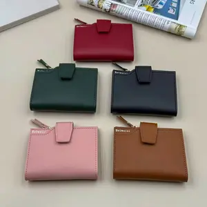 Women's Three-Fold Wallet Card Holder, Multi-Functional Multiple Card Slots Leather Purse, New Short Simple Snap Zipper Bag Coin Pouch Handbag, Minimalist Wallets