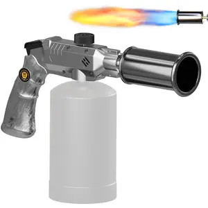 Propane Cooking Torch Head for Kitchen & BBQ – Powerful Adjustable Flame Control for Steak Searing, Grilling, Camping (Silver) Jet Butane Culinary