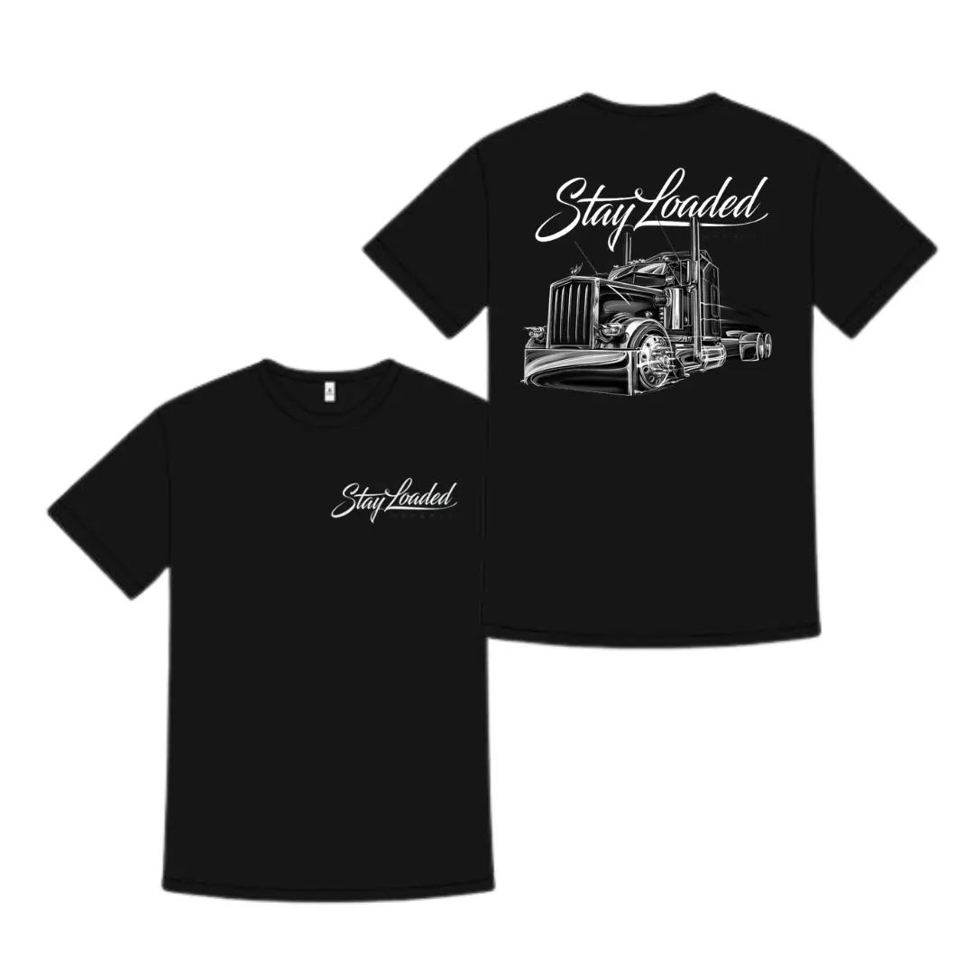 Stay Loaded Truck Shirt, Black and White Big Rig Graphic Tee, Long Haul Diesel Trucker Shirt for Truck Drivers and Semi Truck Fans, Gift for CDL Drivers and Trucking Enthusiasts