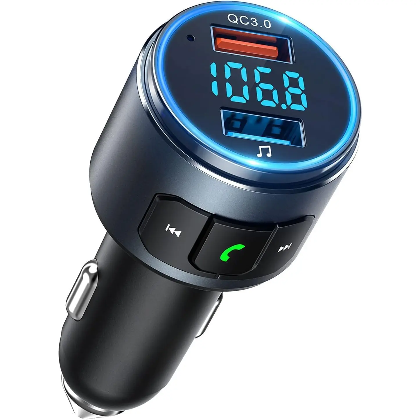 Upgraded V5.3 FM  Transmitter,   Adapter QC3.0 & LED Backlit  FM Radio Adapter Music Player/ Kit,   Assistant