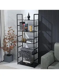5-Tier-Bookshelf-With-Storage, Tall Small Bookcase Shelf With Drawer For Small Space, Narrow Standing Book Shelf Organizer For Bedroom Living Room Bathroom Office Kitchen, Display Shelving Rack Unit