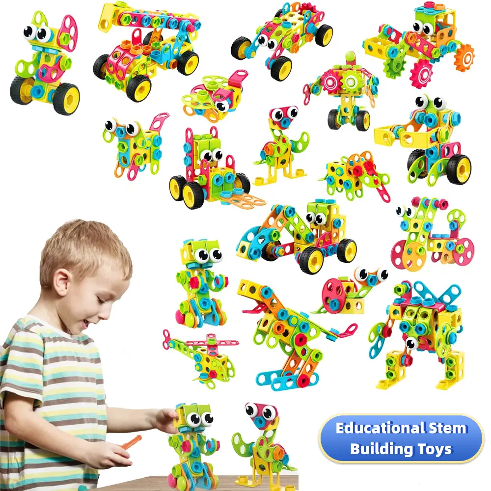 STEM Construction Toys for Kids Age 3+, Sensory Blocks Building Set with Portable Storage Box, Educational Learning Toys Block, Birthday/Xmas Gift for Boys Girls Early Preschool Learning