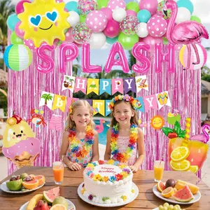 Summer Pool & Beach Party Decorations – Tropical Birthday Bash Supplies | Hawaiian Luau Theme Banner, Beach Balls, Lanterns, Fringe Curtain & Foil Balloon Arch