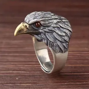 Retro Eagle Pattern Adjustable Ring, Personalized Trendy Metal Finger Jewelry, Fashion Vintage Statement Ring for Men Daily Casual Wear