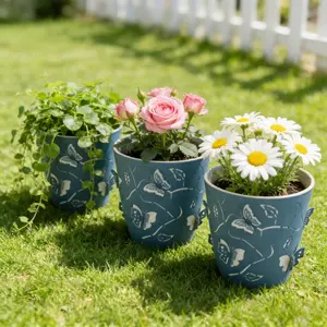 Set of 3 Double-Layer Flower Pots with Flying Butterfly Patterns, Featuring Multi-Colored Insect Designs And Drainage Holes, Suitable for Indoor And Outdoor Decoration. gardening gift home decor, Garden Accessories