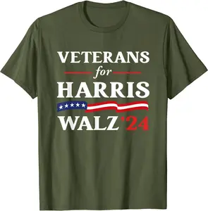 Veterans For Harris Walz 2024 Vote Tim Walz Kamala Harris T-Shirt | Cotton, Short Sleeve, Crew Neck, Soft, Fitted, Size to 5XL