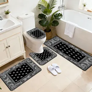 3/4pcs Bathroom Non-Slip Mat Set, Vintage Headscarf Pattern, Home Decor Water-Absorbent Mat for Shower Entrance, Soft And Thick Quick-Drying Carpet for Home Use, Bathroom Laundry Additions Foot Mat, Entrance Mat for Bedroom