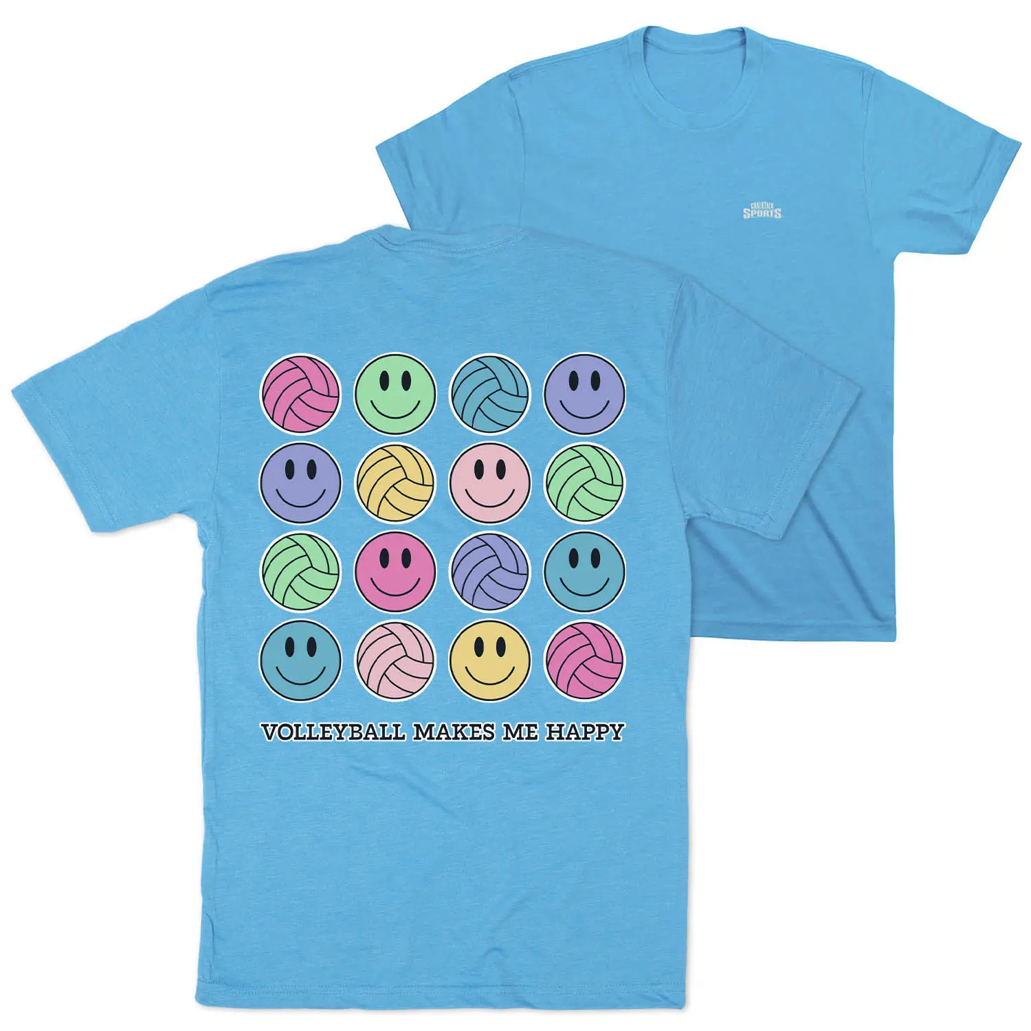 Men's Comfy Loose-Fitting Sporty Chic Graphic T-Shirt - Jersey Fabric, Short-Sleeve Top with "Volleyball Makes Me Happy" Back Design, One Size Menswear