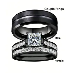 Black couple ring set for men and women, daily wear
