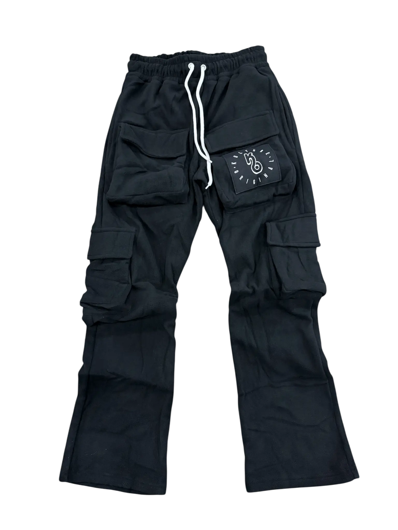 Black Cargo Stacked Sweatpants