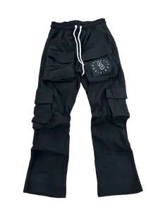 Black Cargo Stacked Sweatpants