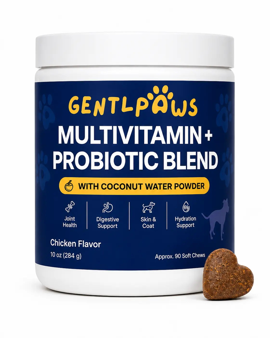 GentlPaws Dog Multivitamin + Probiotic Soft Chews | Hydration, Joint Support, Digestive, Gut & Immune Health, Skin & Coat Support | Coconut Water Powder for Hydration Support| 90 Chews