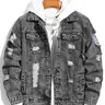 Men's Distressed Ripped Long-Sleeve Lightweight Denim Jacket, Regular Fit, Street Fashion Casual Comfy Button-Front Multi-Pocket Collared Outerwear for Daily Wear, Menswear for All Seasons, Casual Streetwear Jacket, Jacket with Pockets