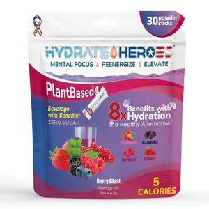 Hydrate Heroes Berry Blast Stick Packs - 30 Individual Hydration Powder Sticks with Electrolytes Magnesium Vitamin D & Organic Stevia