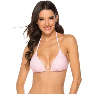 Women Triangle Bikini Top Push up Padded V- Lace-up Basic Swimsuit Top