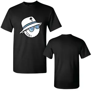Cool Golf Ball T-Shirt, Minimalist Front Graphic with White Hat and Palm Tree Icon, Blue Sunglasses Cartoon Style, Soft Cotton Blend Shirt, Casual Golf Fan Apparel for Men and Women, Fun Golfer Gift