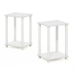 Simplistic Side Tables Set of 2 in White, designed with 2-tier storage, open shelf, easy assembly for bedrooms, living rooms, and small spaces