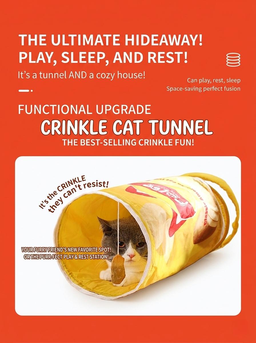 Double-Entry Crinkle Cat Tunnel – Expandable Hideout with Hanging Sound Toy & Tassel, Space-Saving, for Indoor Cats (2 SKU: Chip Can / Coffee Bean Can) Double-Entry Crinkle Cat Tunnel – Expandable Hideout with Hanging Sound Toy & Tassel, Space-Saving, for Indoor Cats (2 SKU: Chip Can / Coffee Bean Can)