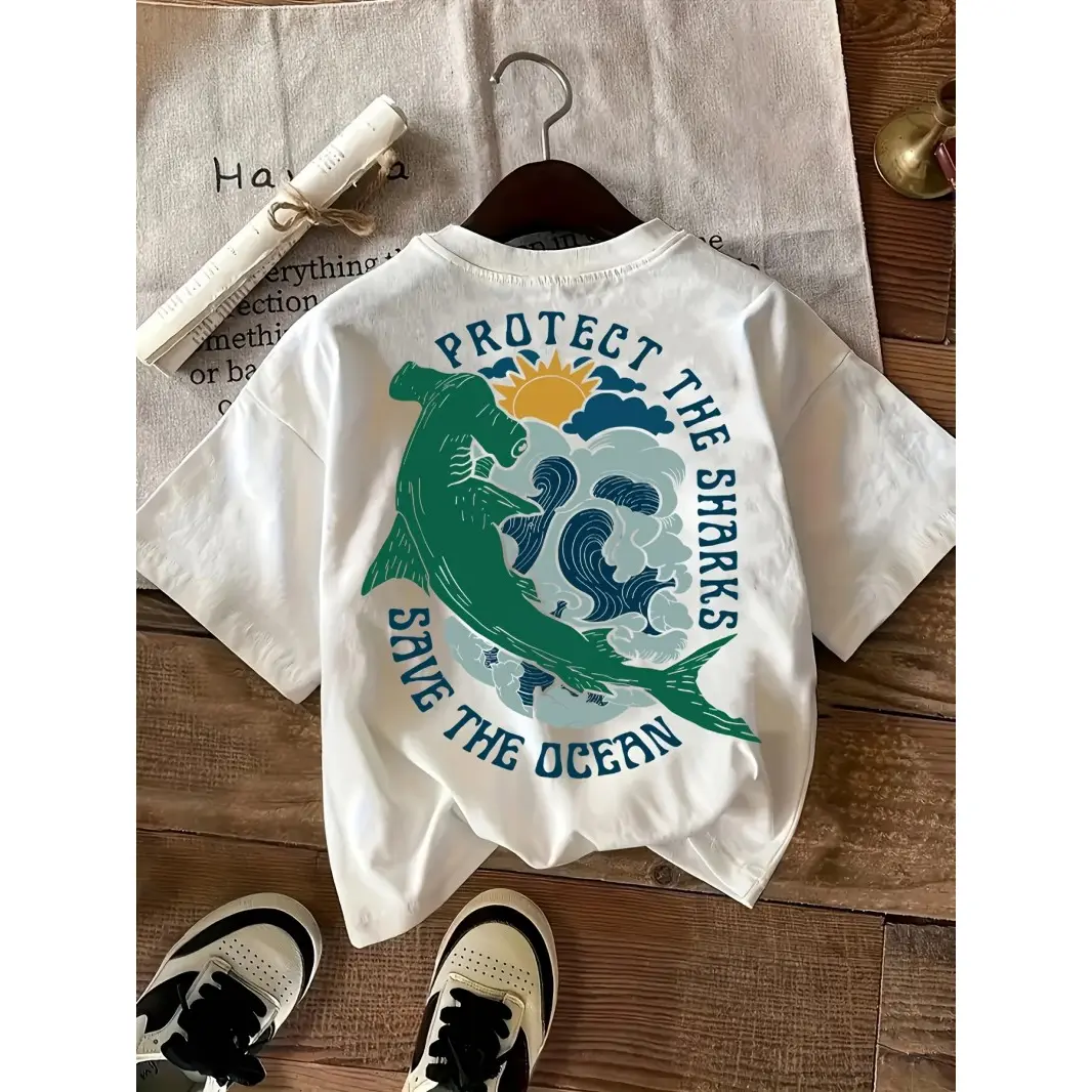 Womens Cotton Graphic Tee Protect The Sharks Save The Ocean Vintage Coastal Summer Top Short Sleeve Crewneck Beach Vacation Streetwear Everyday Outfit