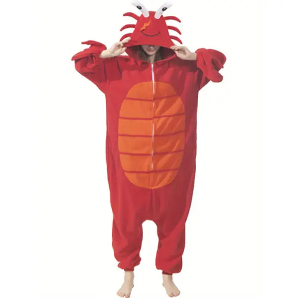 Women's Funny Crab Onesie Pajama, Thick Oversize Long Sleeve Animal Halloween Costume with Hood and Pockets, Loose, Casual, Embroidery, Arm Sleeve, Warmth, Hooded, Zip, Onesie Jumpsuit, Zipper, Fleece, Slip, Nightwear