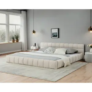 Niccae California King Size Upholstered Platform Bed Frame with Headboard, Chenille Fabric Low Profile Bed, No Box Spring Needed, Modern Bedroom Furniture for Master Bedroom