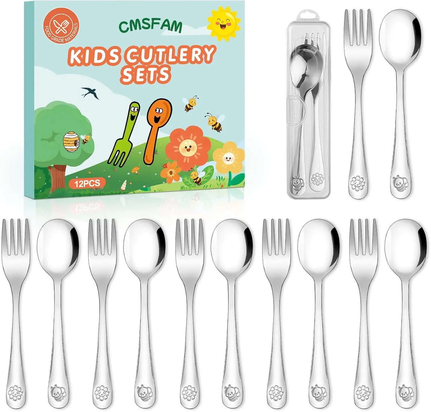 Stainless Steel Toddler Utensils Set - 12 Pieces Kids Silverware Set Children Safe Food Grade Small Forks and Spoons Dishwasher Safe Mirror Polished