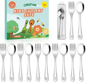 Stainless Steel Toddler Utensils Set - 12 Pieces Kids Silverware Set Children Safe Food Grade Small Forks and Spoons Dishwasher Safe Mirror Polished