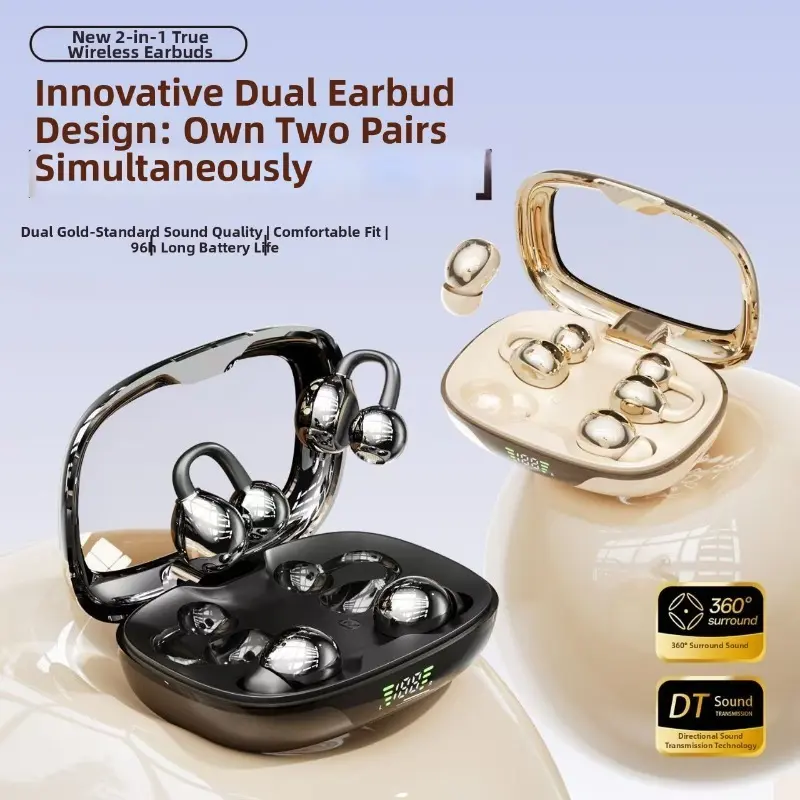 Sleeping Earbuds 2 Pairs, Ultra-Thin Mini Invisible Wireless Bluetooth 5.4 Headphones, Side Sleep No Ear Pain, Hi-Fi Stereo, Noise Reduction Call, Zero Latency Gaming, 76H Playtime with LED Display
