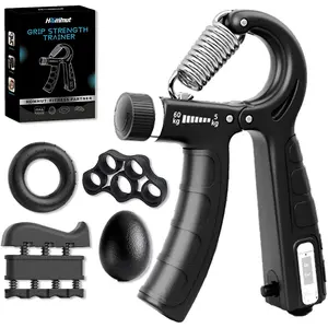 Forearm Vein-Boosting 5-in-1 Hand Grip Strengthener Set | Adjustable Gripper, Finger Exerciser, GripRing & Stress Ball for Men