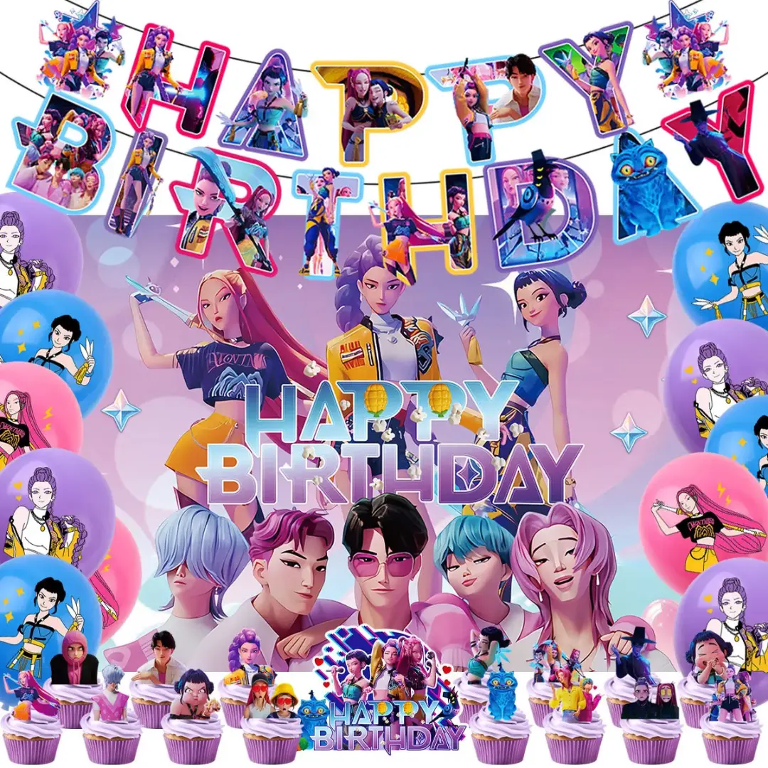 birthday set up balloon and backdrop kpop