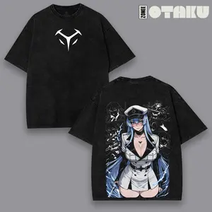 Esdeath Akame Ga Kill Anime 2 side Washed Tee, Streetwear Hoodies Unisex Anime Manga Cotton Crewneck T-shirt Menswear Vintage graphic tank top Gift For Fan