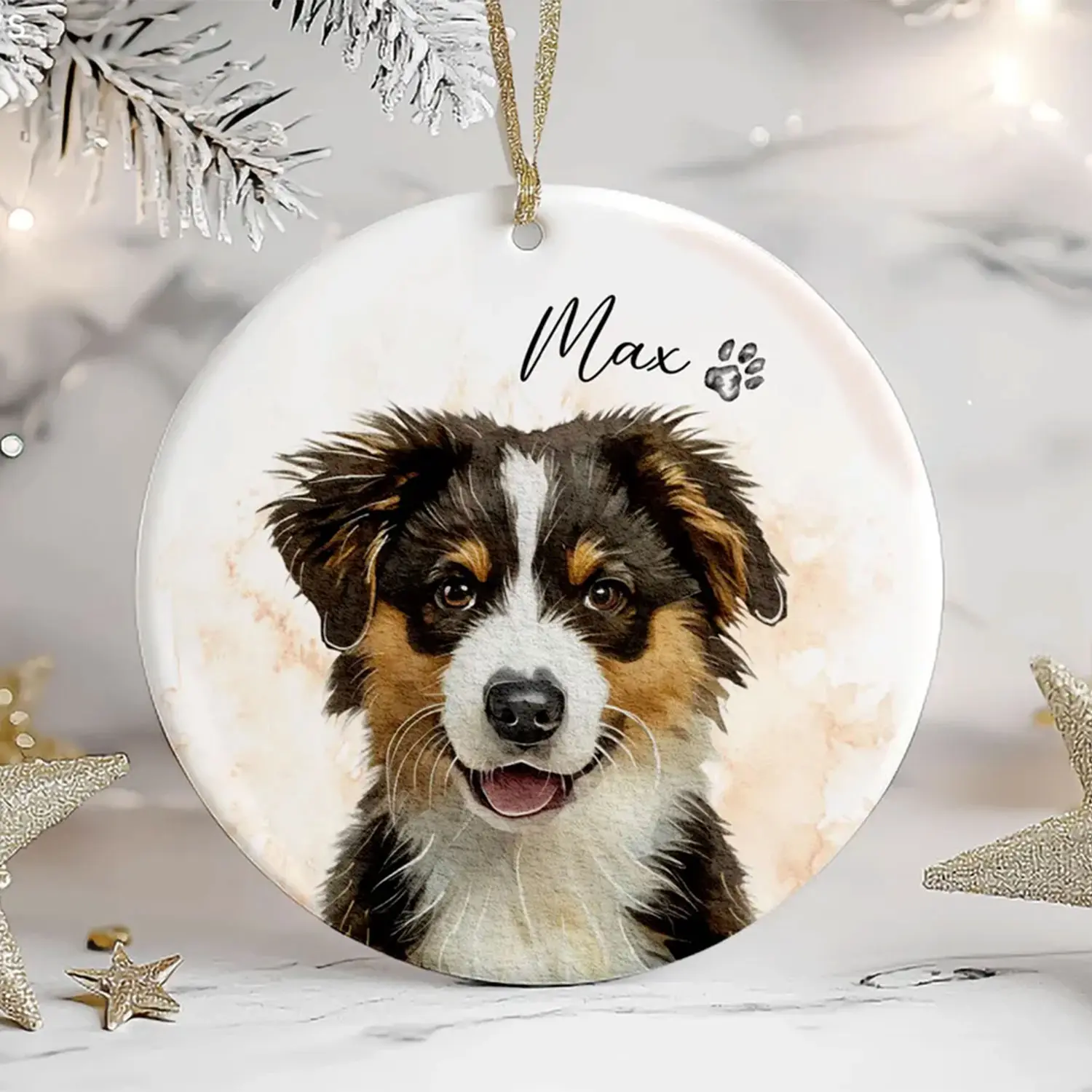 Personalized Pet Watercolor Ornament Using Pet's Photo + Name, Custom Dog Ornament, Christmas Ornament Personalized