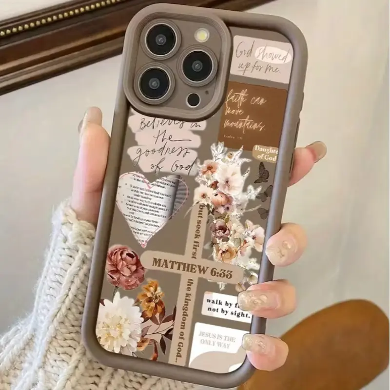 High Bamboo Compatible Cross Flower Christ Floral Pattern Phone Case, Fits iPhone 11/12/13/14/15 Series, Durable Protective Cover, Smartphone Accessories, Casing