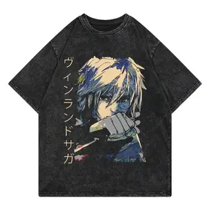valentine shirts  Vinland Saga Anime Vintage Washed Tshirt Graphic Print Hip Hop 5Streetwear Loose Y2k Summer Male Female Casual Plus Size Tee soft