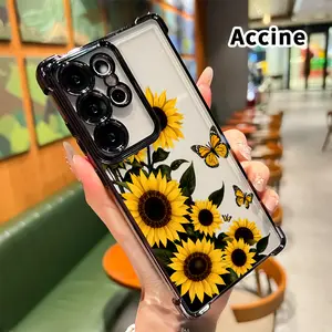Sunflower Butterfly Symphony Pattern Phone Case Compatible with Samsung Galaxy S23 Ultra S24 Plus S25 S22+ FE Edge Electroplated Cover with Airbag Shockproof Soft Silicone Casing