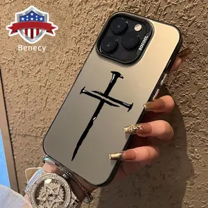 Nail Cross Pattern Phone Case for iPhone 15 16 14 Pro Max 13 12 11 XR XS Plus E Shockproof Non Slip Military-Grade Protection Slim Cover Cellphone Protective