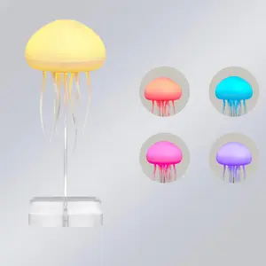 LED Jellyfish Lamp, Sound Activated Jelly Fish Light with Dancing Legs, Chromatic LED Jellyfish Nightstand Light, Touch-Activated Rechargeable Jellyfish Desk Light for Bedroom (Hanging + Base)