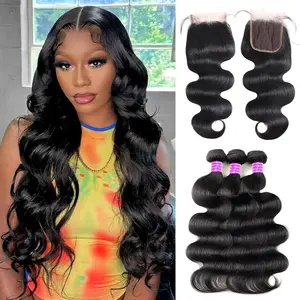 Ama Body Wave Bundles With Closure 4x4 Lace Closure With Bundles Virgin Human Hair Bundles With Closure