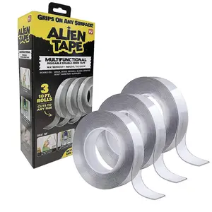 Alien Tape 10' Multi-Functional Reusable Double-Sided Tape - 3 Rolls Acrylic Adhesive for Home Projects & Versatile Surfaces