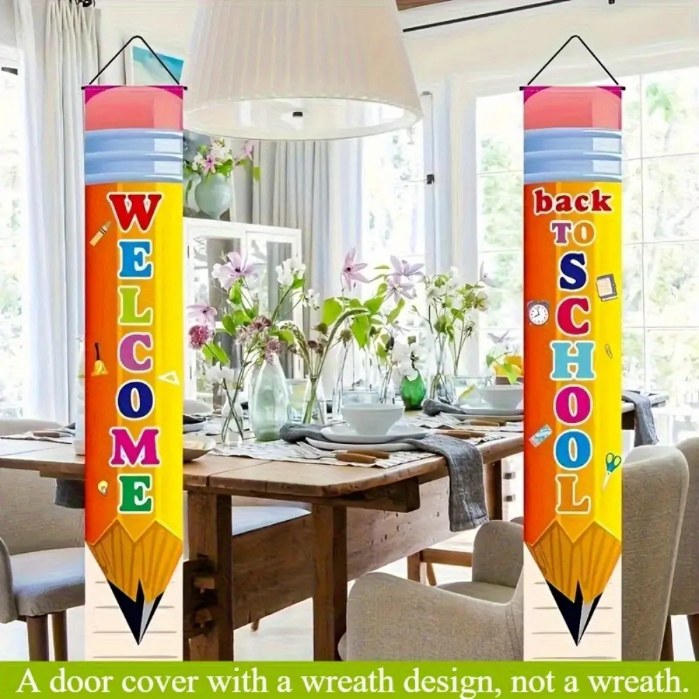 Welcome Back To School Banner, Pencil Themed Porch Sign, First Day of School Door Hanging Banner, Back To School Door Cover, Back To School Decorative Banner for School Classroom Entrance Decor, Back to School Party Decorations Supplies