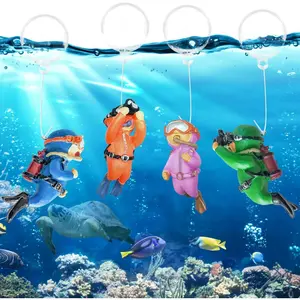 4 Pack Floating Fish  Decorations,Cute Little Diver Aquarium Decoration Cartoon Fish Playmate with Floating Device Fish  Accessories