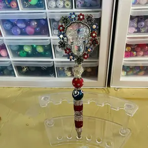 Decorative Skull Design Pen with Beaded Accents and Colorful Beads for Crafting and Writing