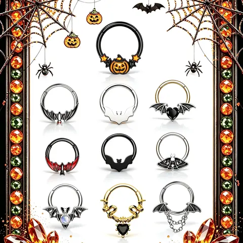 Oufer 16G Stainless Steel Snug White Ghost Epoxy Horseshoe Septum Jewelry - 10mm Inner Diameter, Women's Spooky Fun Festive Party Charm, Helix & Most Cartilage Piercings Accessory