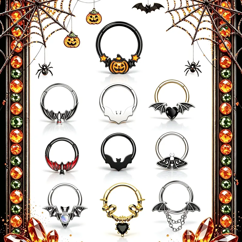 Oufer 16G Stainless Steel Snug White Ghost Epoxy Horseshoe Septum Jewelry - 10mm Inner Diameter, Women's Spooky Fun Festive Party Charm, Helix & Most Cartilage Piercings Accessory