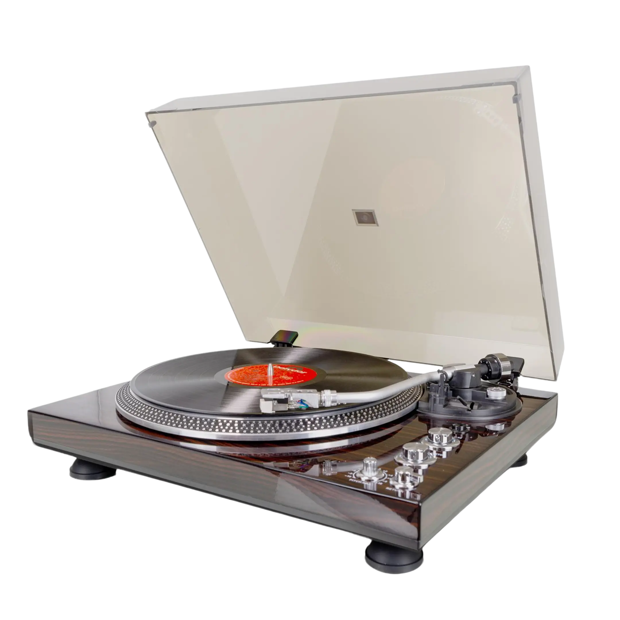 Vintage Belt - Driven Record Player Turntable with Wireless Audio for Vinyl Records CDs DVDs Pre Amplifier 33 or 45 RPM RCA Line LP Sound USB Aluminium Platter Walnut Digital Speaker Perfect Gift for Music Lover