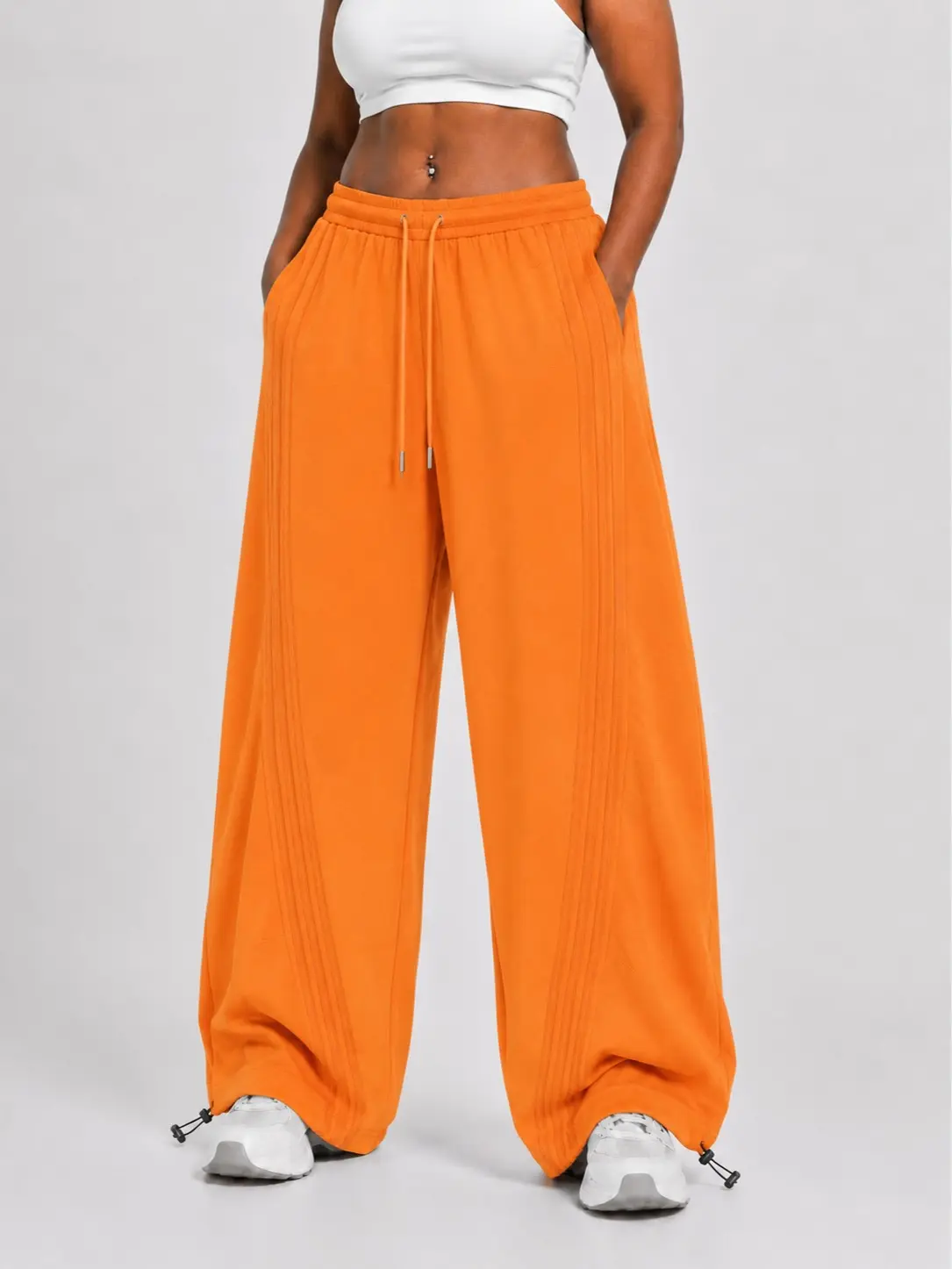 Flooo Women’s Wide Leg Track Pants with Side Stripes Drawstring Waist Casual Streetwear Sweatpants